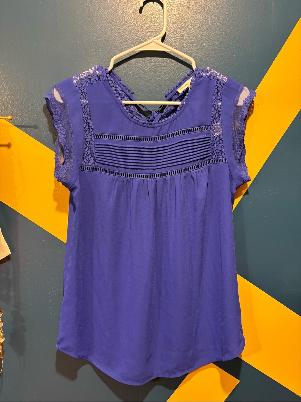 Anthropologie Meadow Rue Royal Blue Lace Cap Sleeve Blouse EUC